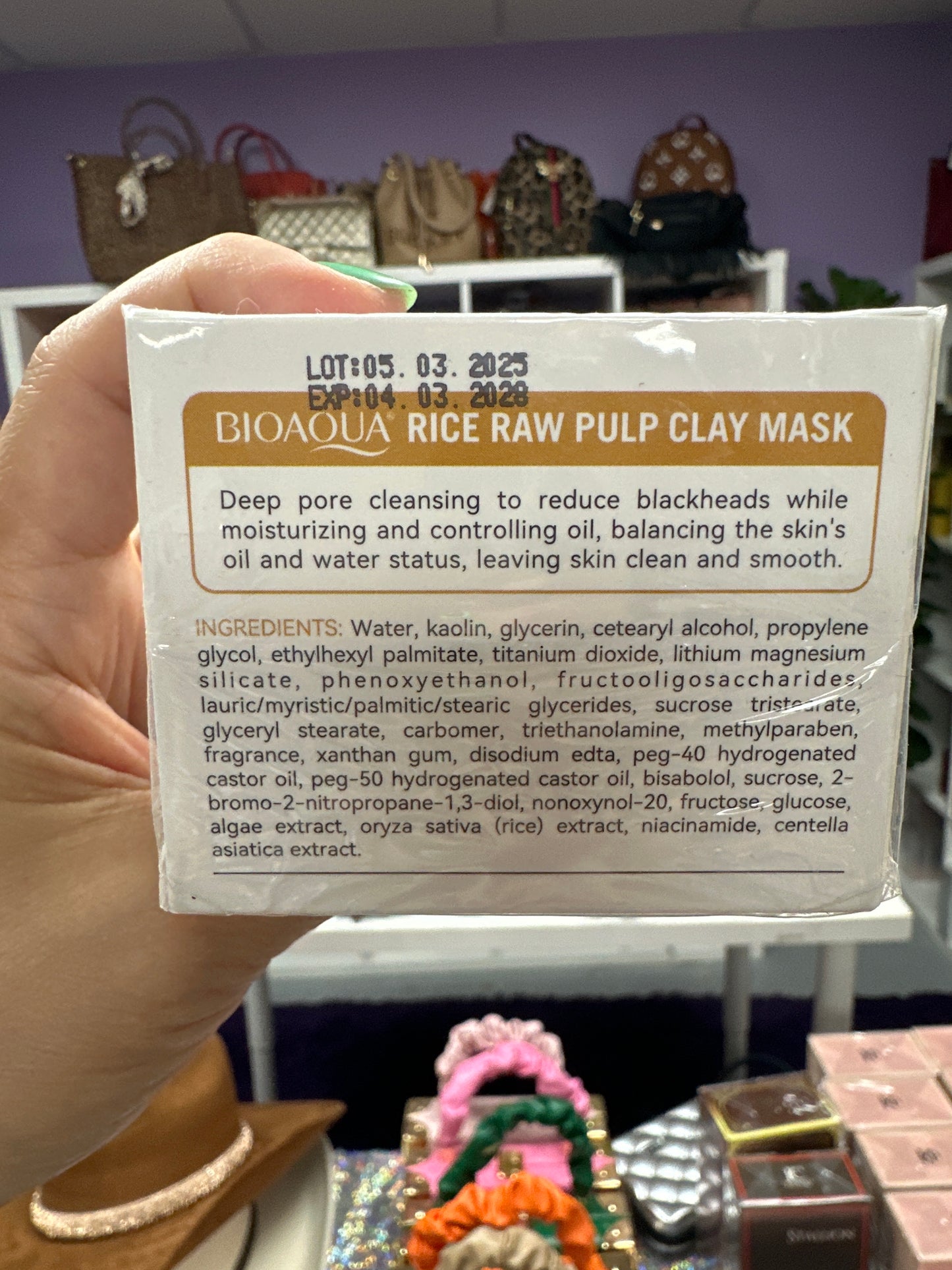 Rice, raw pulp, clay mask