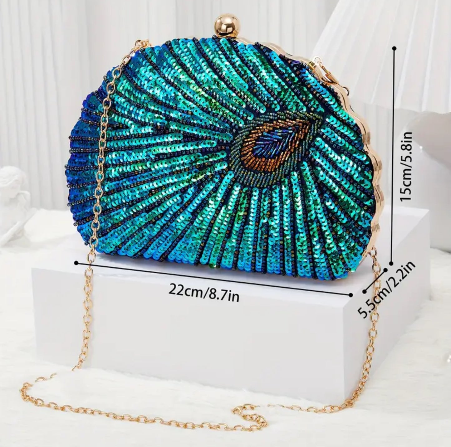 Evening Peacock Feather Clutch