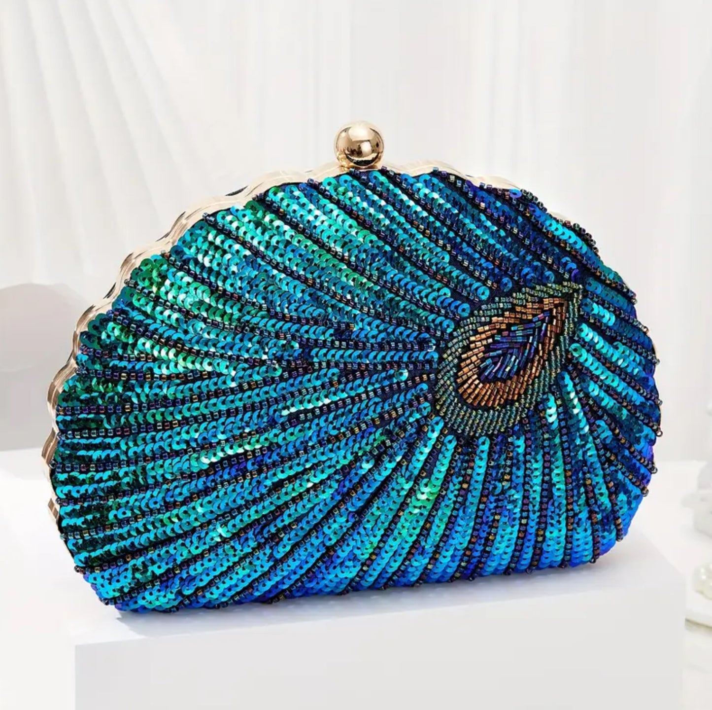 Evening Peacock Feather Clutch