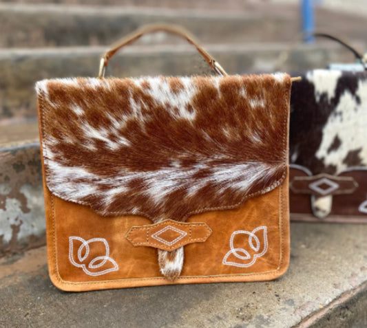 TAN COWHIDE BOOTSTITCH LEATHER CROSSBODY