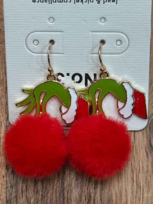 Grinch Pompom Earrings
