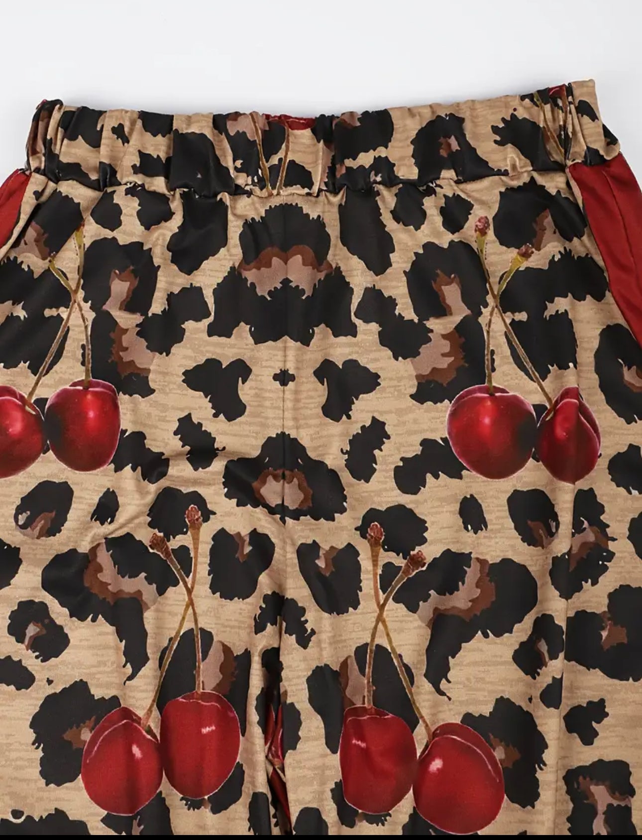 Cherry And Leopard Print Wide-leg Pants