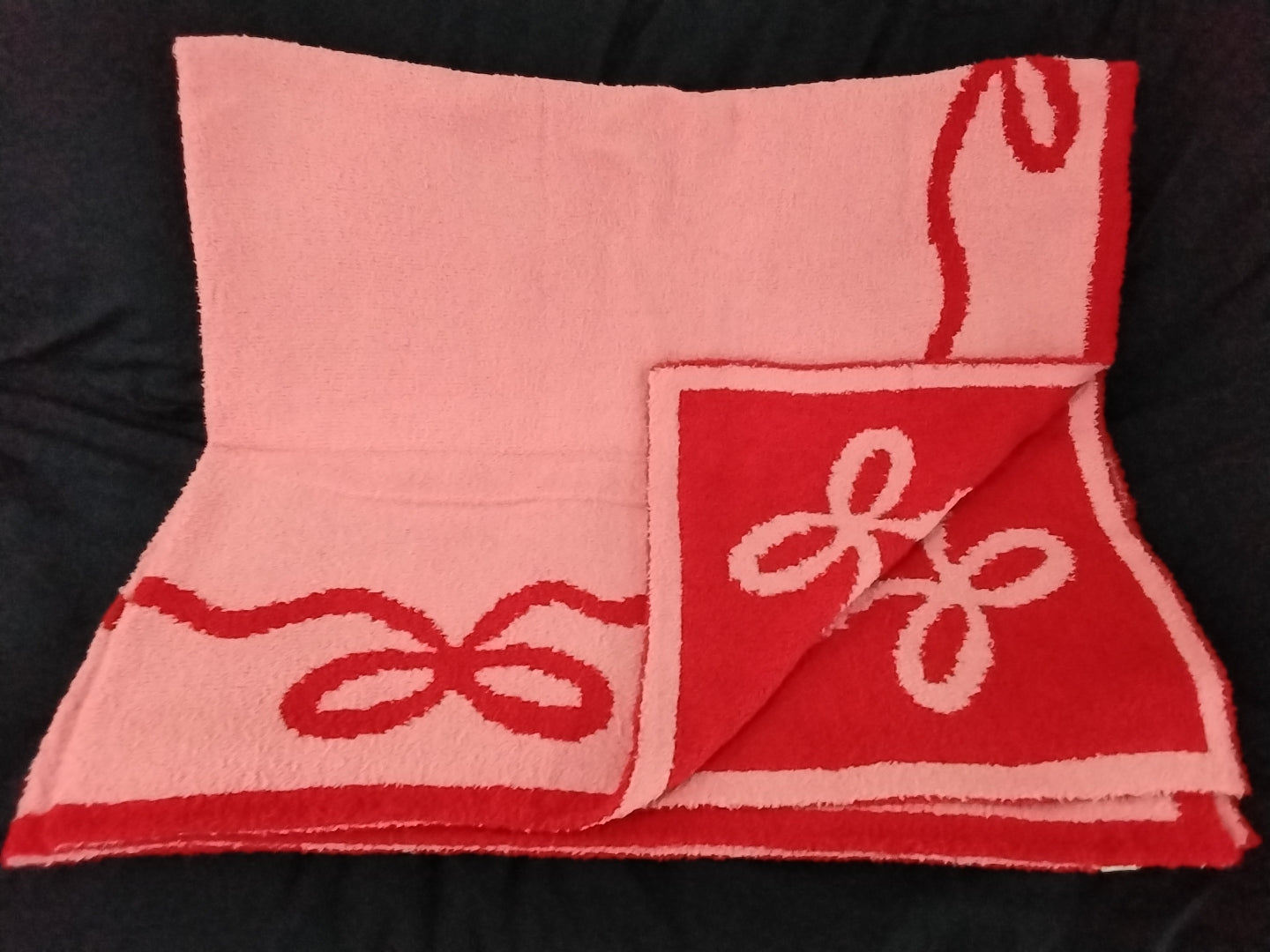 Mud pie chenille reversable red and pink blanket