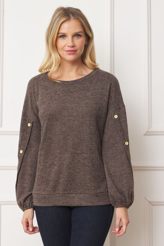Plus Drop Shoulder Button Sleeve Detail Top