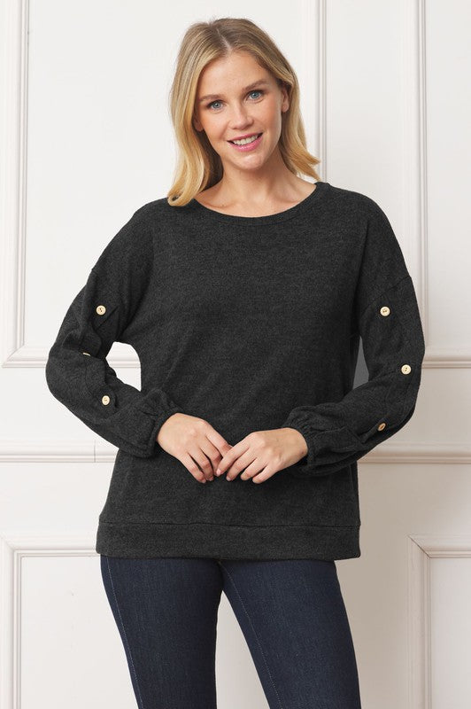 Plus Drop Shoulder Button Sleeve Detail Top