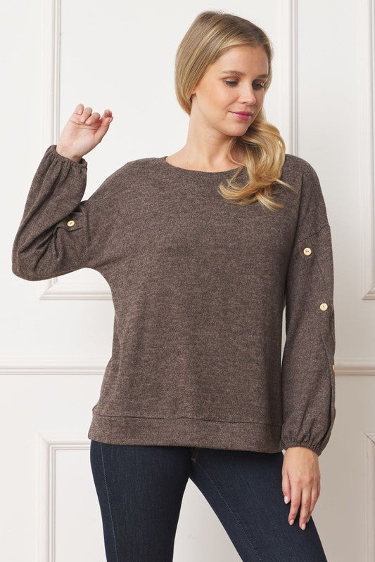 Plus Drop Shoulder Button Sleeve Detail Top