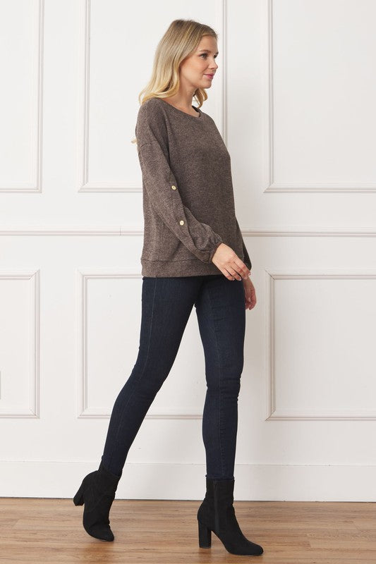 Plus Drop Shoulder Button Sleeve Detail Top