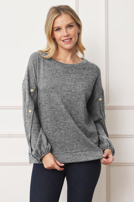 Plus Drop Shoulder Button Sleeve Detail Top