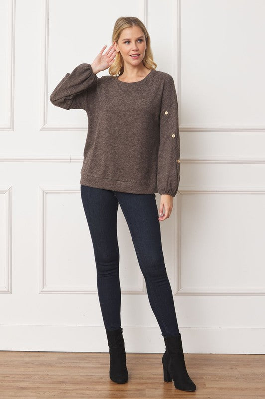 Plus Drop Shoulder Button Sleeve Detail Top
