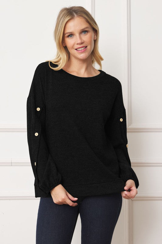 Plus Drop Shoulder Button Sleeve Detail Top