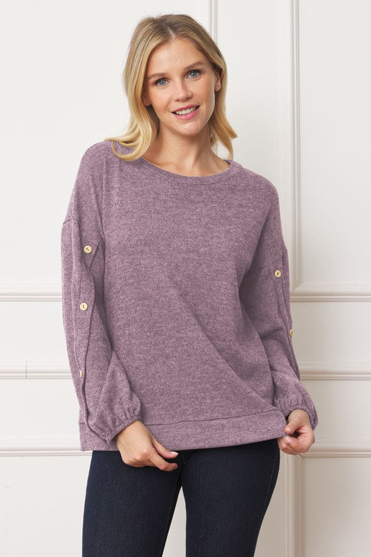 Plus Drop Shoulder Button Sleeve Detail Top