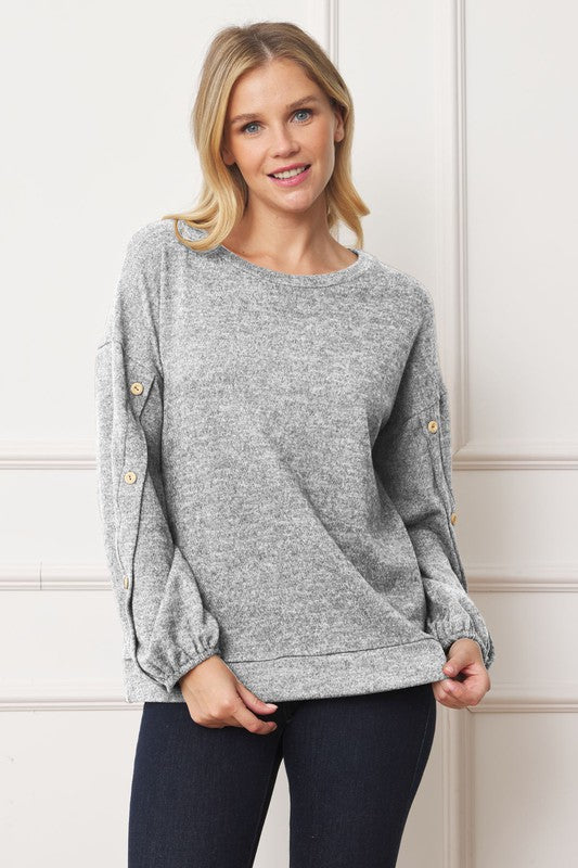 Plus Drop Shoulder Button Sleeve Detail Top
