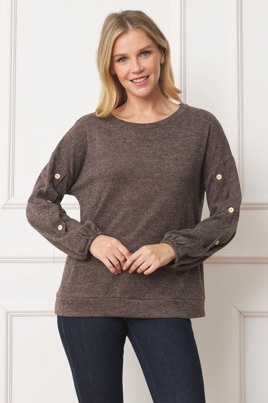 Plus Drop Shoulder Button Sleeve Detail Top