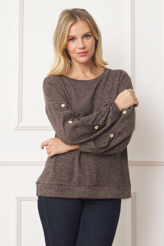 Plus Drop Shoulder Button Sleeve Detail Top