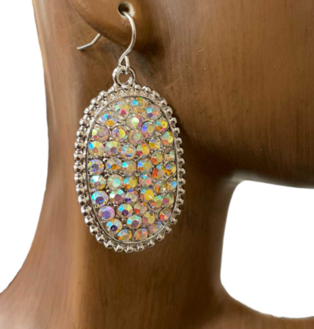 OVAL RHINESTONE POST DANGLE EARRINGS