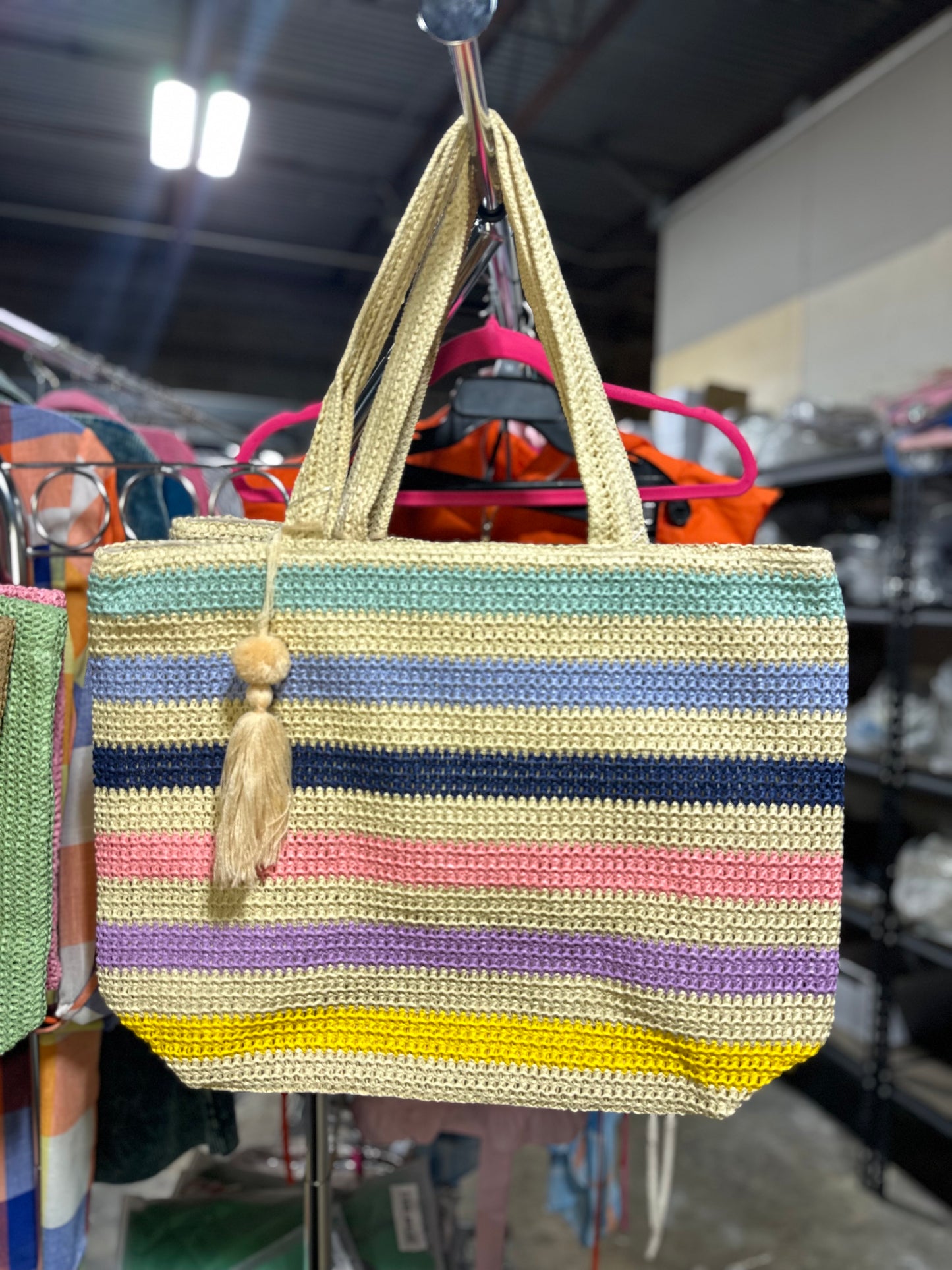 Multicolor Wicker beach bag