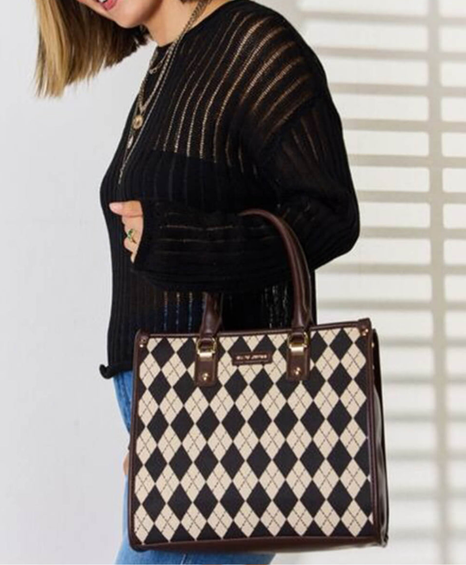 David Jones Argyle Pattern PU Leather Handbag 6891-4