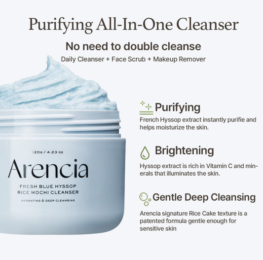 ARENCIA FRESH BLUE HYSSOP RICE MOCHI CLEANSER 120G / 4.23 FL.OZ