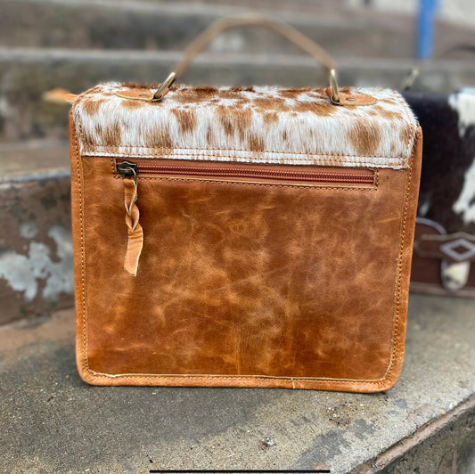 TAN COWHIDE BOOTSTITCH LEATHER CROSSBODY