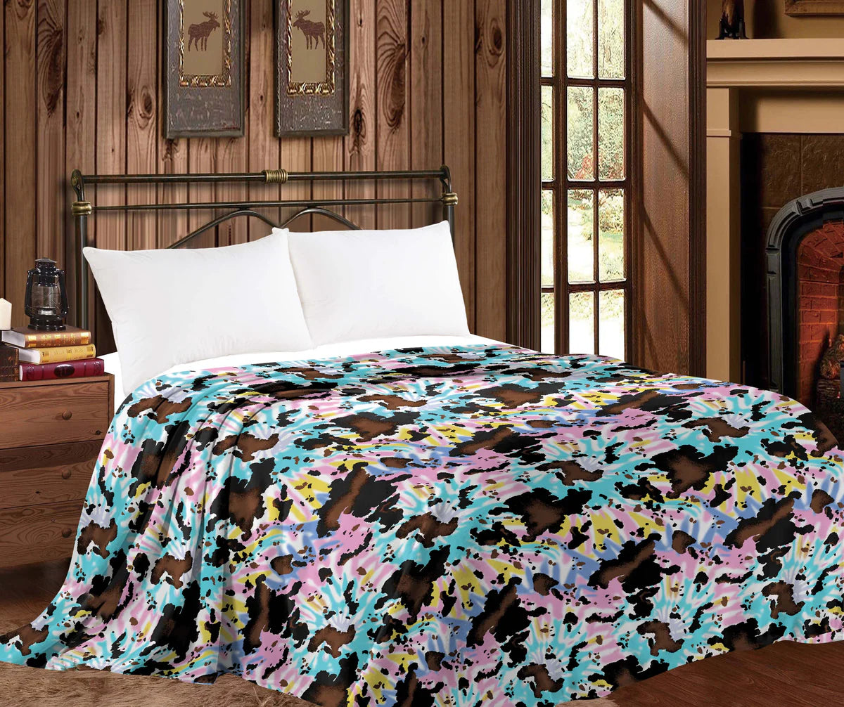 RAINBOW COWPRINT KING MIA - HEAVY THROW BLANKET