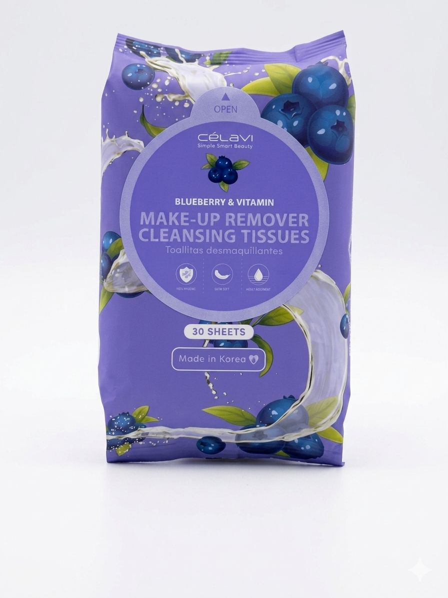 Blueberry & Vitamin Make-Up Remover Cleansing Tissues – 30 Sheets