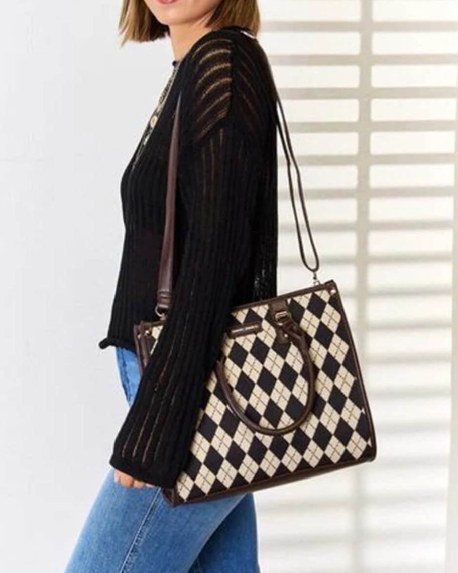 David Jones Argyle Pattern PU Leather Handbag 6891-4