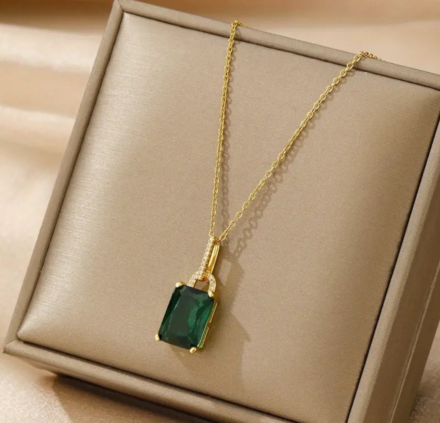 Emerald Square Pendant Necklace