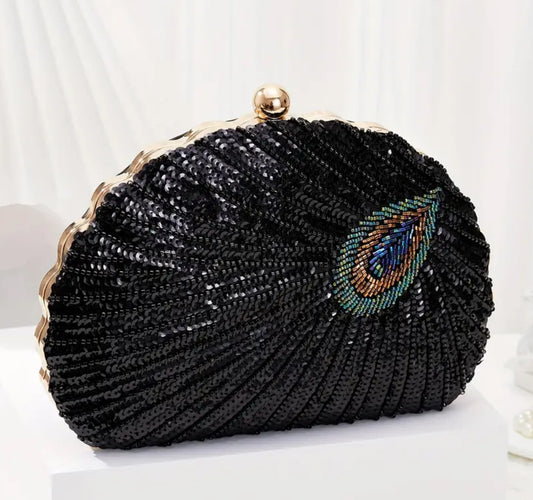 Evening Peacock Feather Clutch