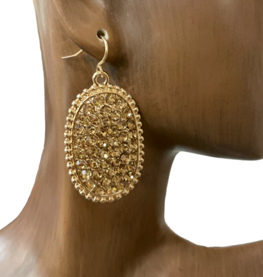OVAL RHINESTONE POST DANGLE EARRINGS