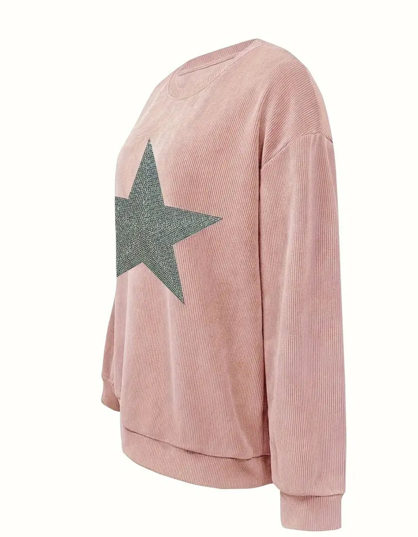 Pink Rhinestone Crew Neck Long Sleeve Sweatshirt-Pink