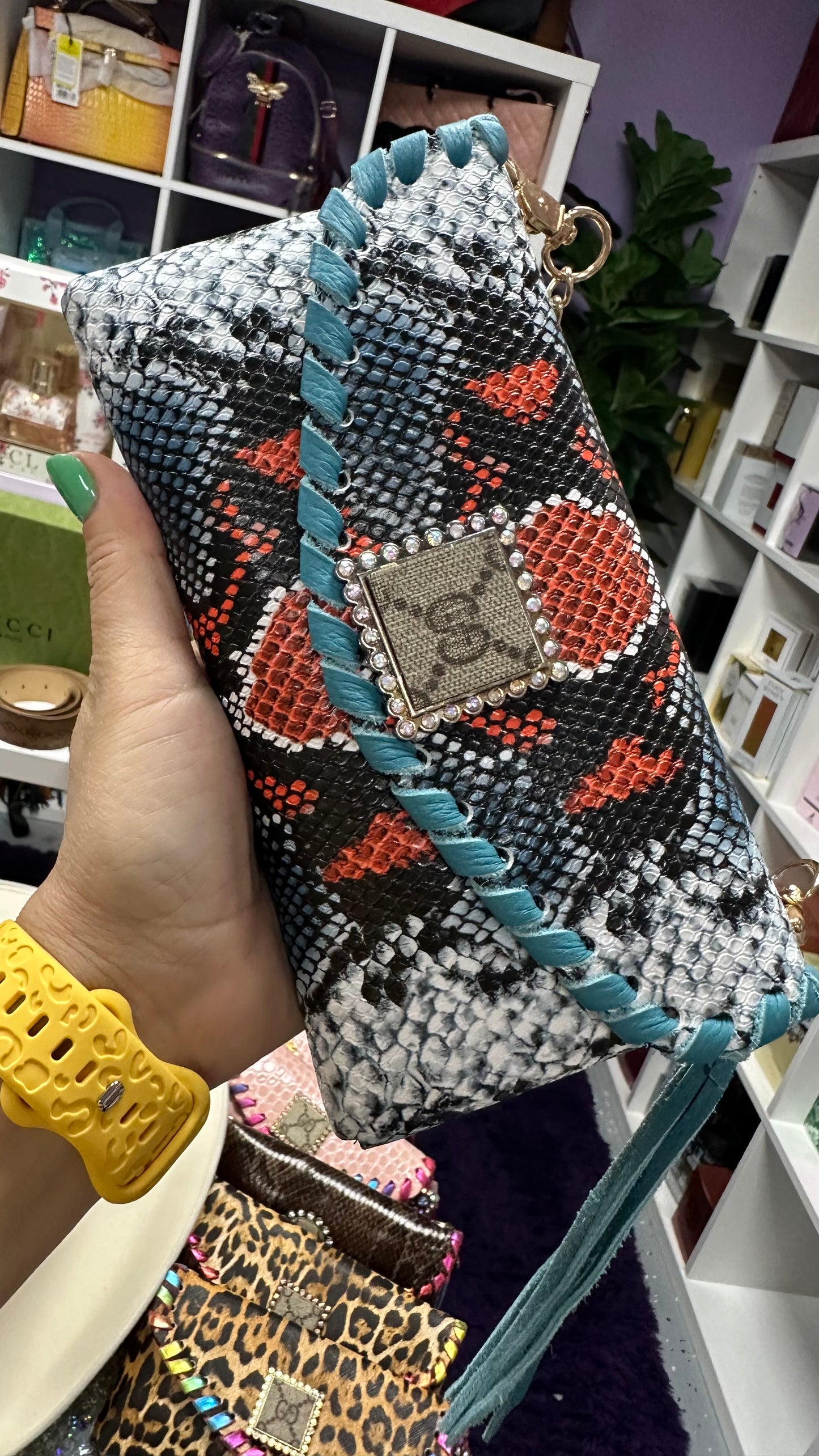 GG ORANGE AND BLUE SNAKE Print Wallet Crossbody