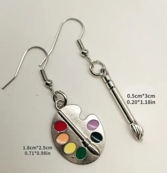 Artistic Palette & Brush Dangle Earrings