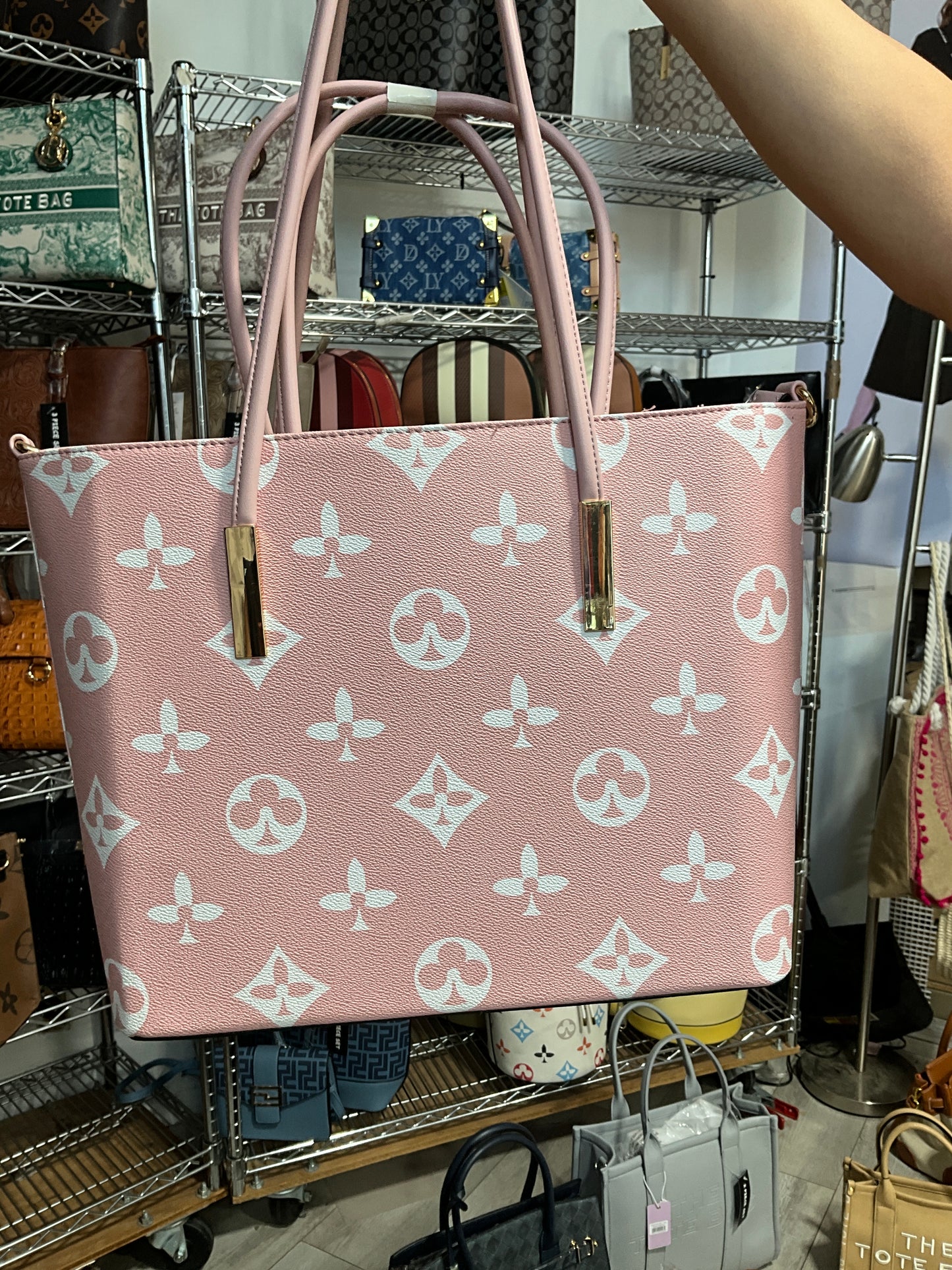 3in1 Monogram Print Tote Bag With Bag Wallet. DH-8233S PK (Copy)