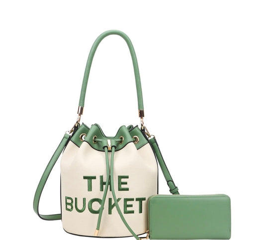 The Bucket Draw String Embroidery Hobo -Shoulder Bag with Wallet BL-9153W