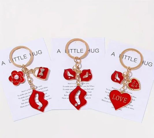 Red Lips Love Heart Keychain