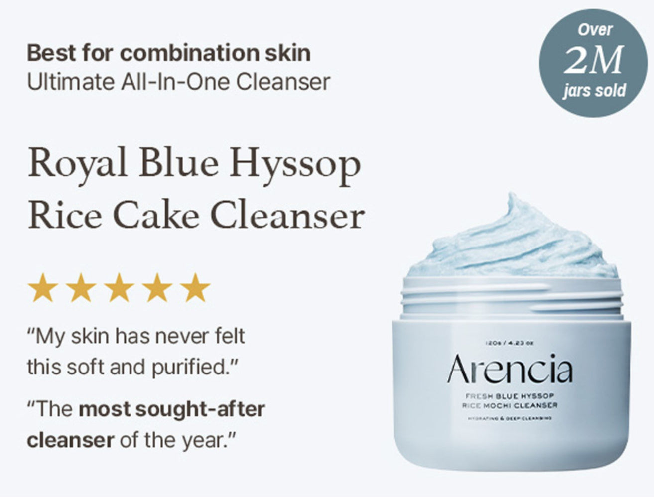 ARENCIA FRESH BLUE HYSSOP RICE MOCHI CLEANSER 120G / 4.23 FL.OZ