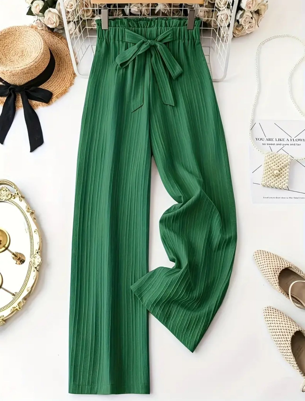 Elegant Solid Color Pants with Lace-Up Detail - XL