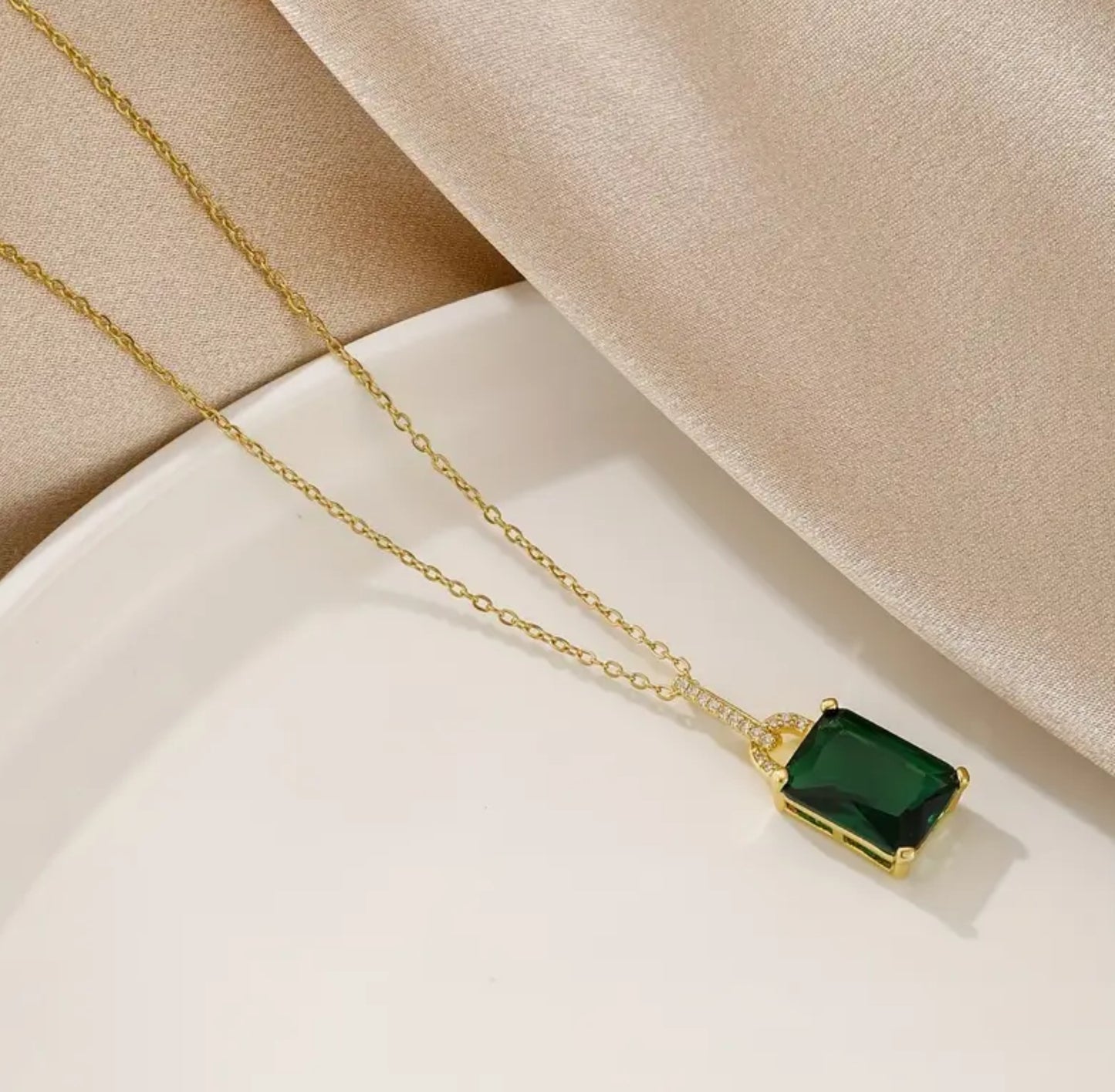 Emerald Square Pendant Necklace