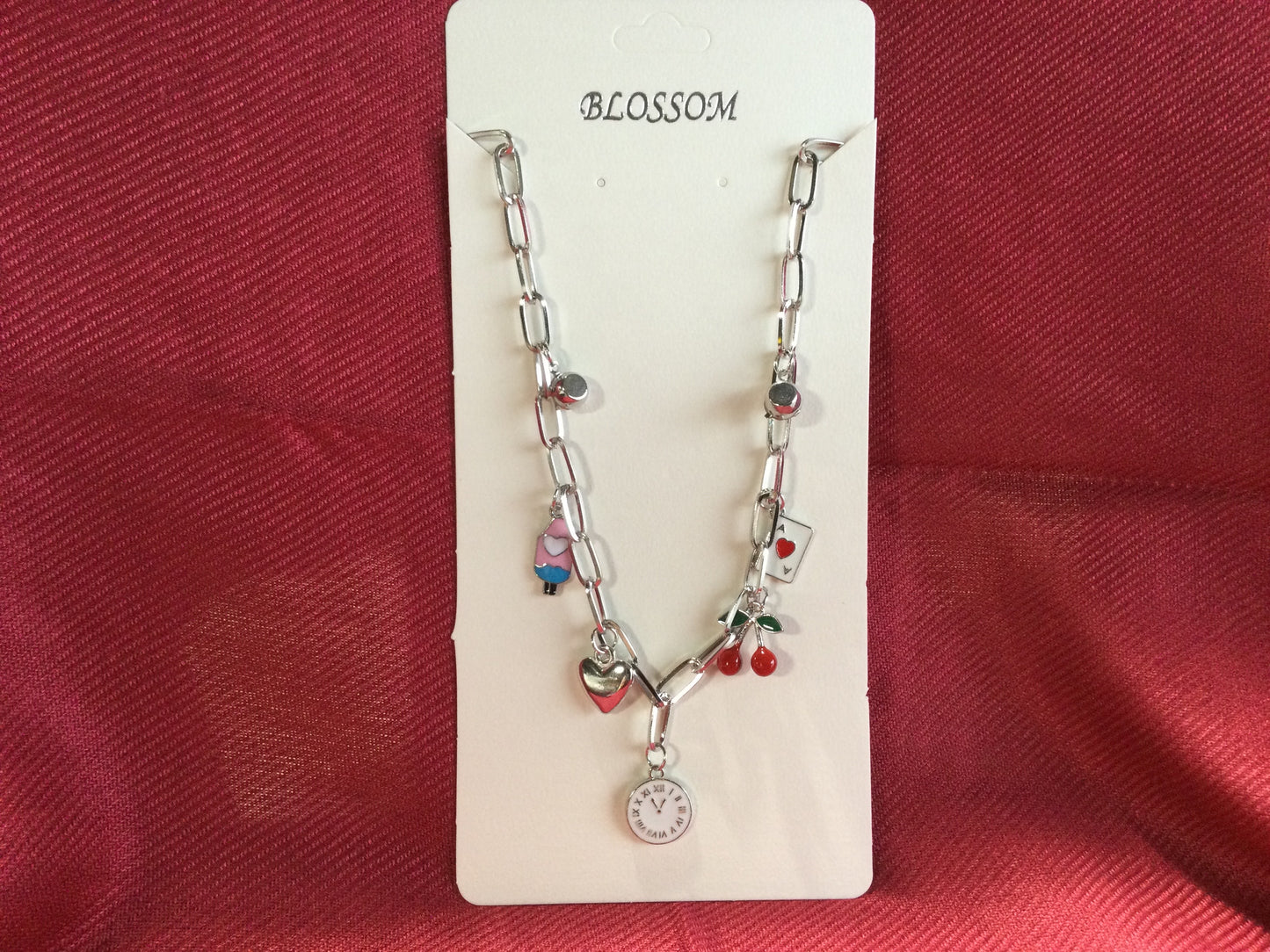 SILVER Icecream cherry charm necklace