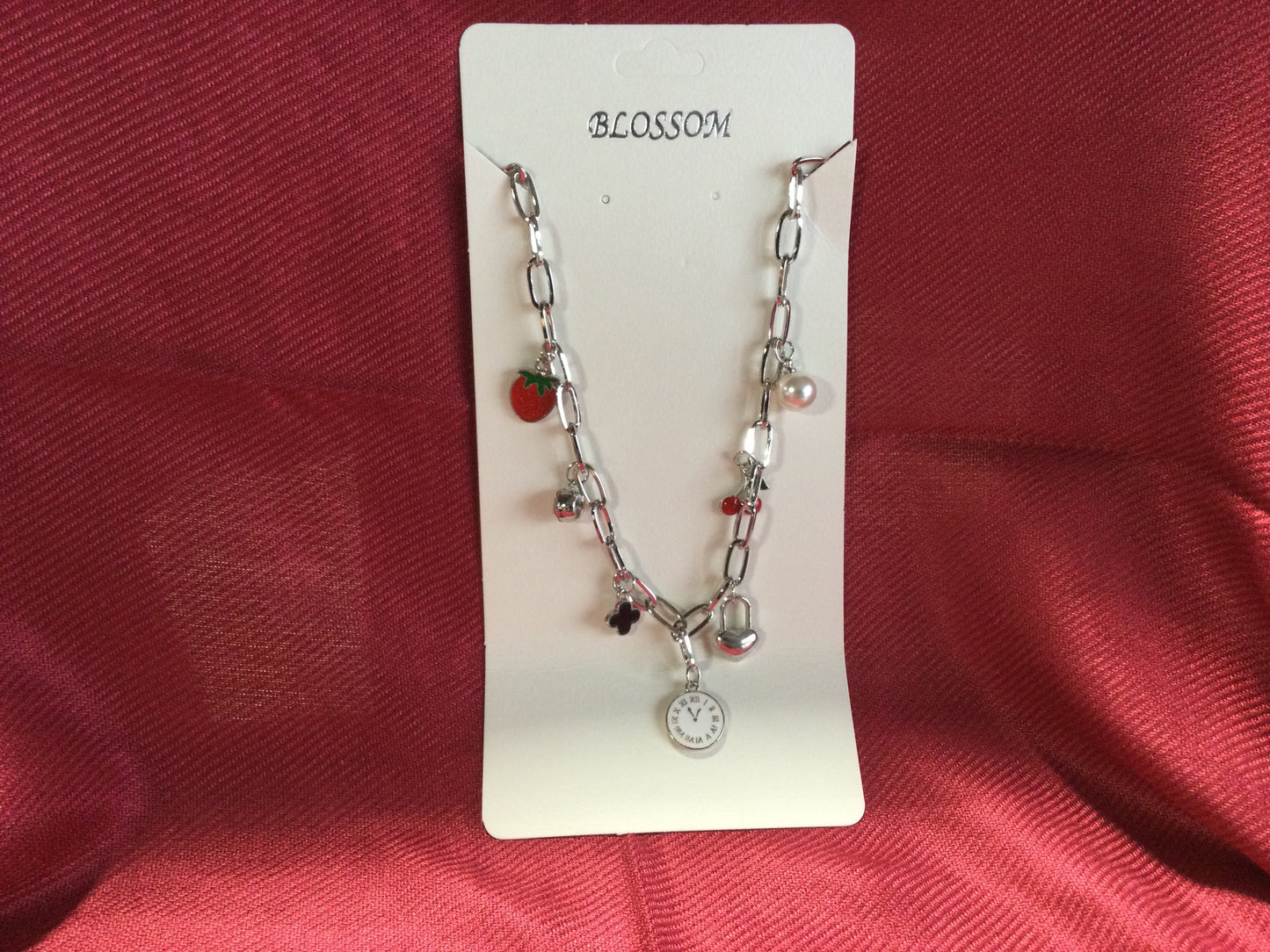 SILVER strawberry cherry charm necklace