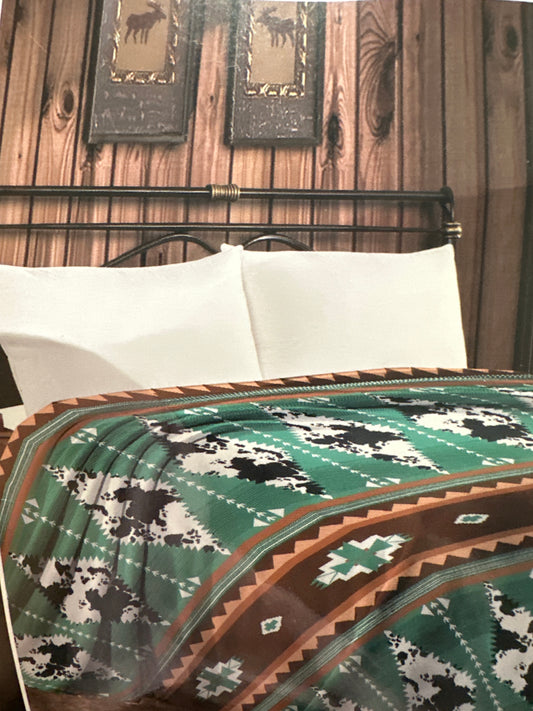 THIN THROW BLANKET - tiffany green COWPRINT