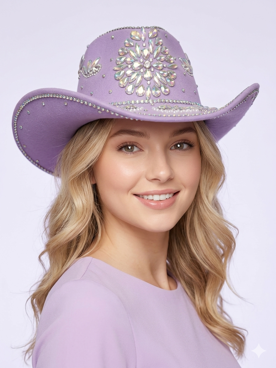 Lavender Rhinestone Western Glam Hat