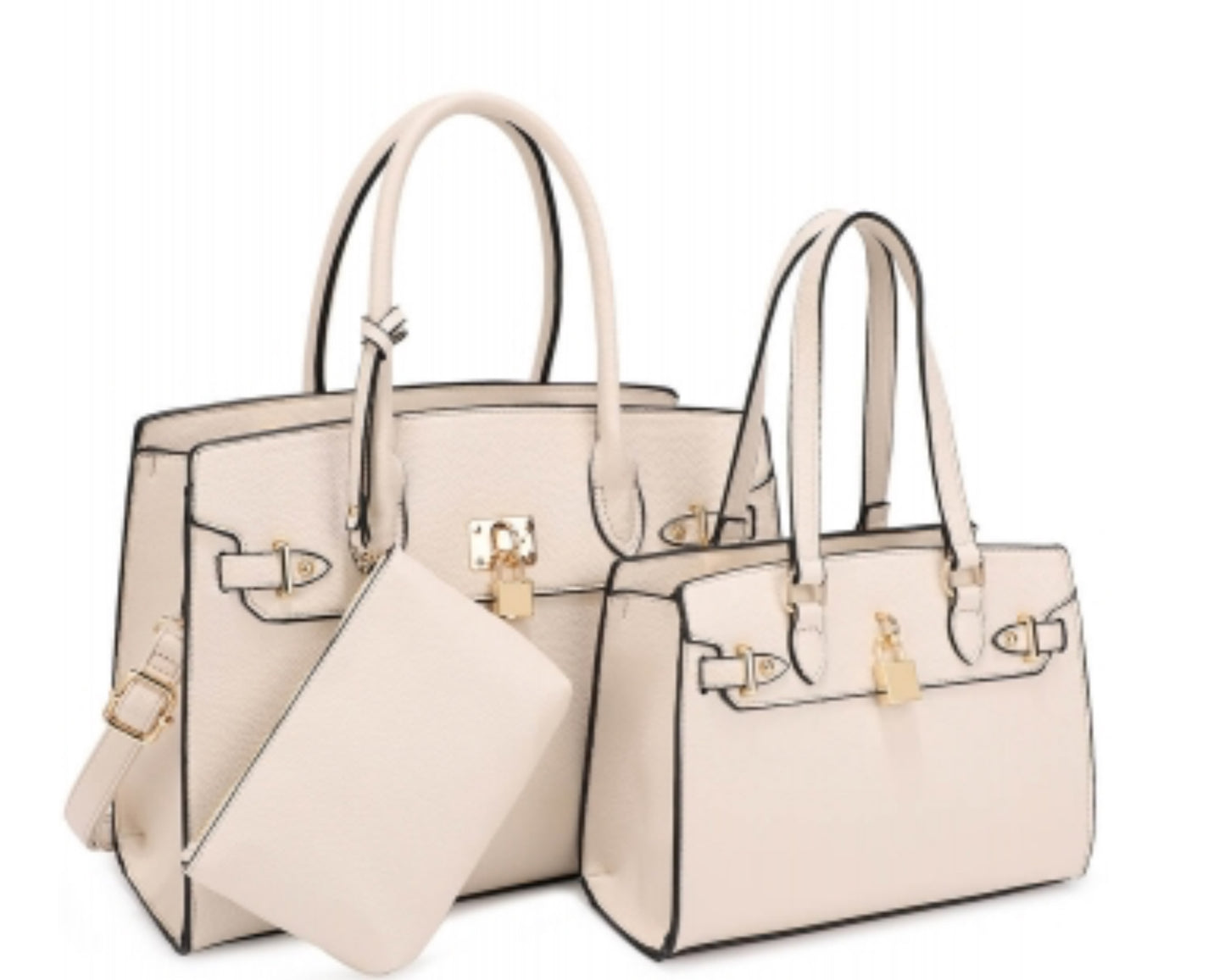 3in1 Plain Key Lock Design Tote Bag with Bag Set US-30067A