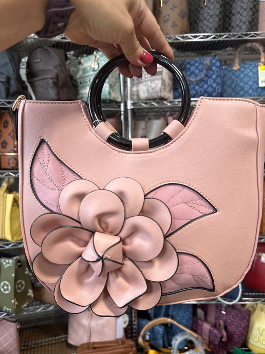 3D Flower Round Top Handle Satchel LHU460-1 Blush