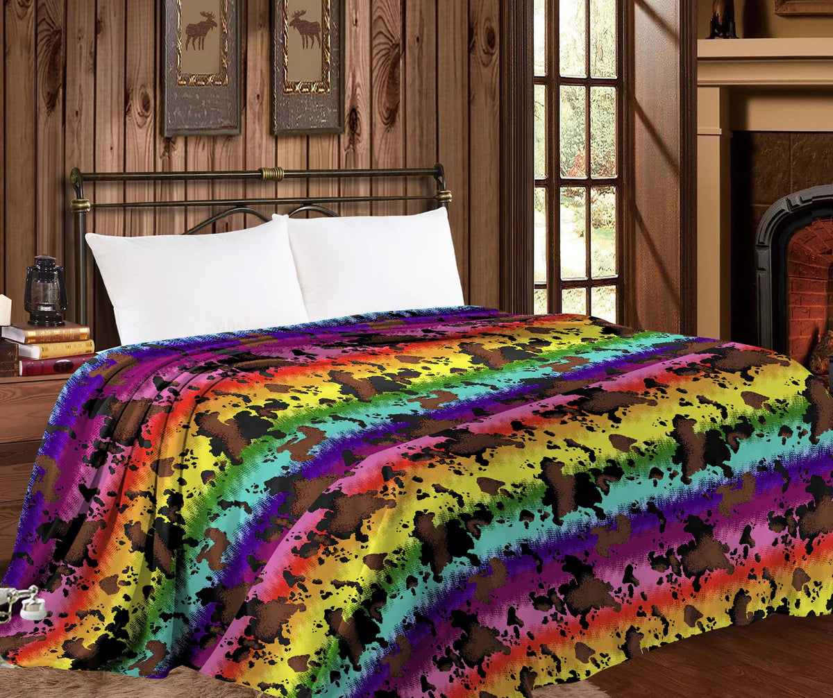Rainbow Cow Print blankets Twin