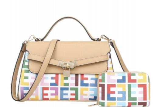 2in1 Pattern Print Key Lock Satchel Bag with Wallet EE-2103A