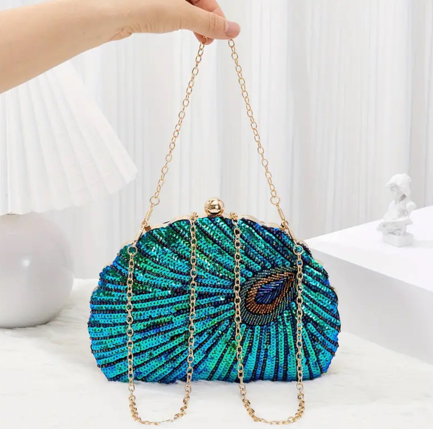 Evening Peacock Feather Clutch