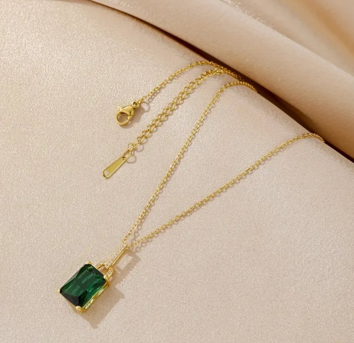 Emerald Square Pendant Necklace