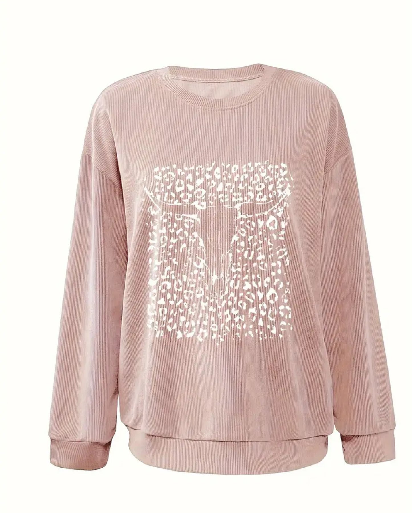 Animal Print Pullover Sweatshirt- Pink