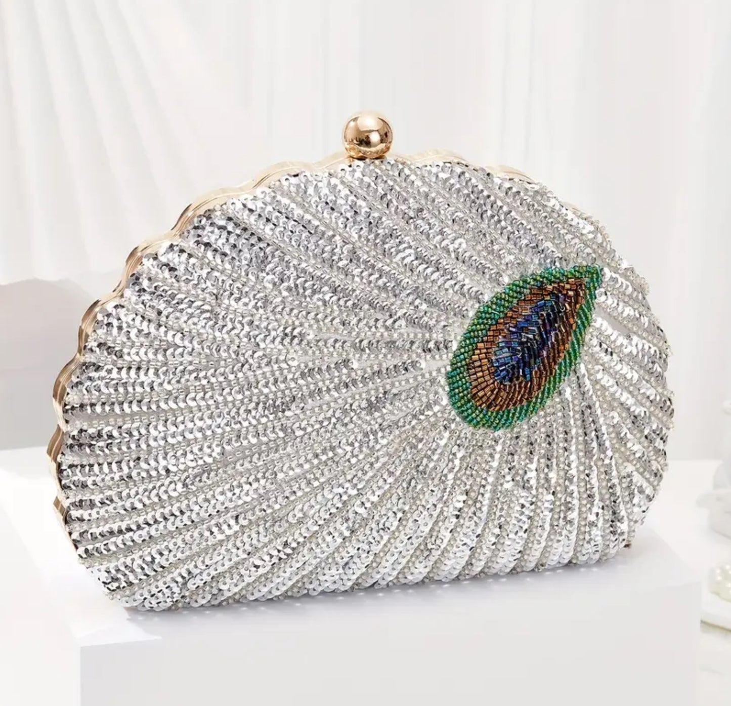 Evening Peacock Feather Clutch